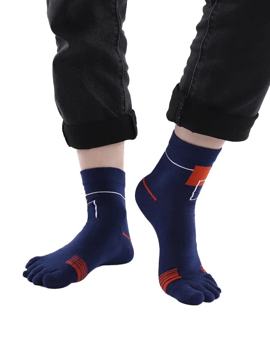 men's five finger cotton socks orange square pattern