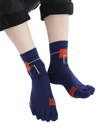 men's five finger cotton socks orange square pattern