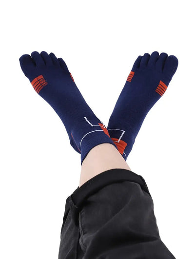 men's five finger cotton socks orange square pattern