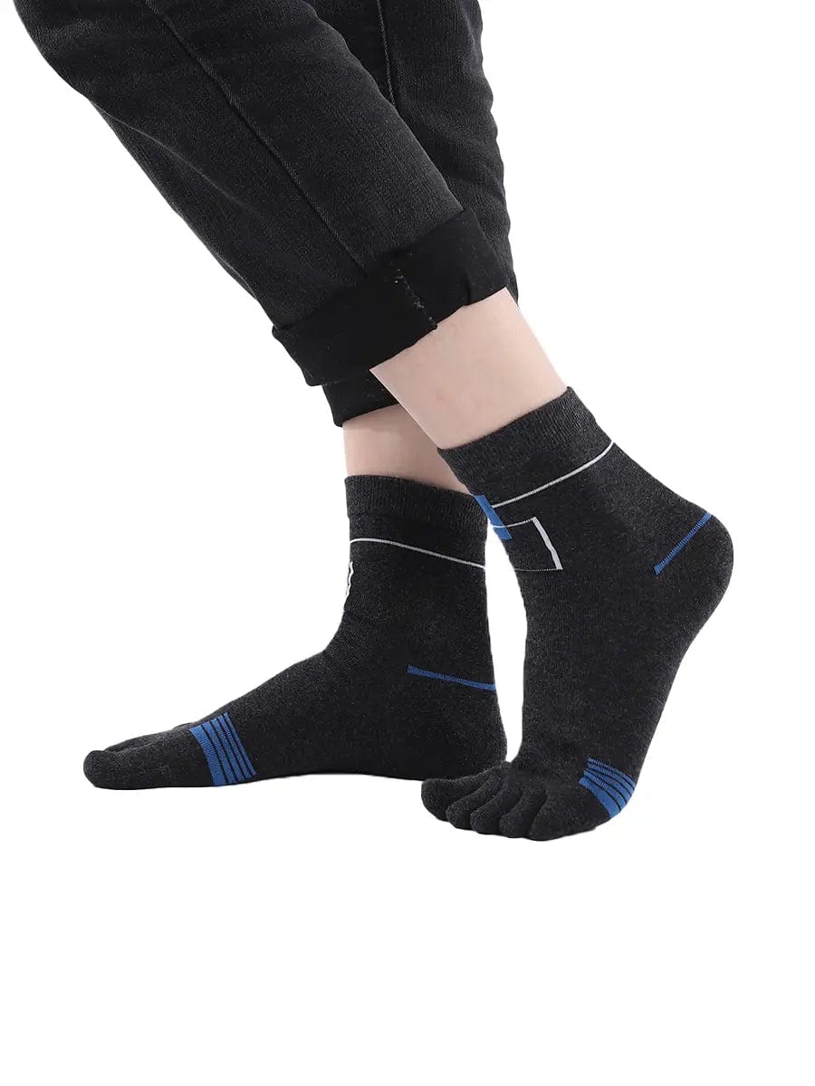 men's five finger cotton socks blue square pattern