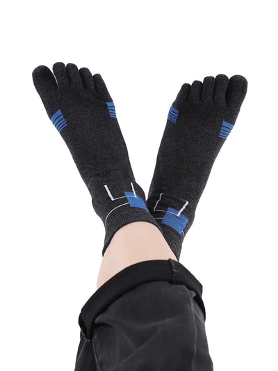 men's five finger cotton socks blue square pattern