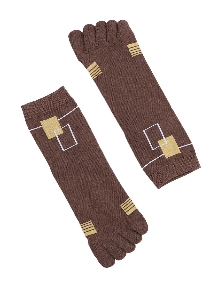 men's five finger cotton socks yellow square pattern