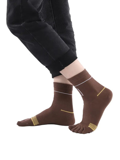 men's five finger cotton socks yellow square pattern