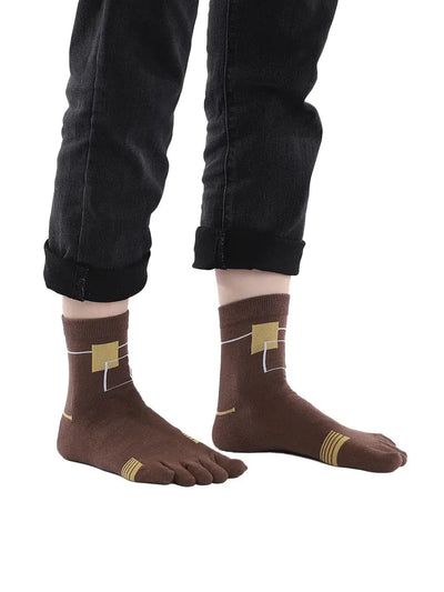 men's five finger cotton socks yellow square pattern