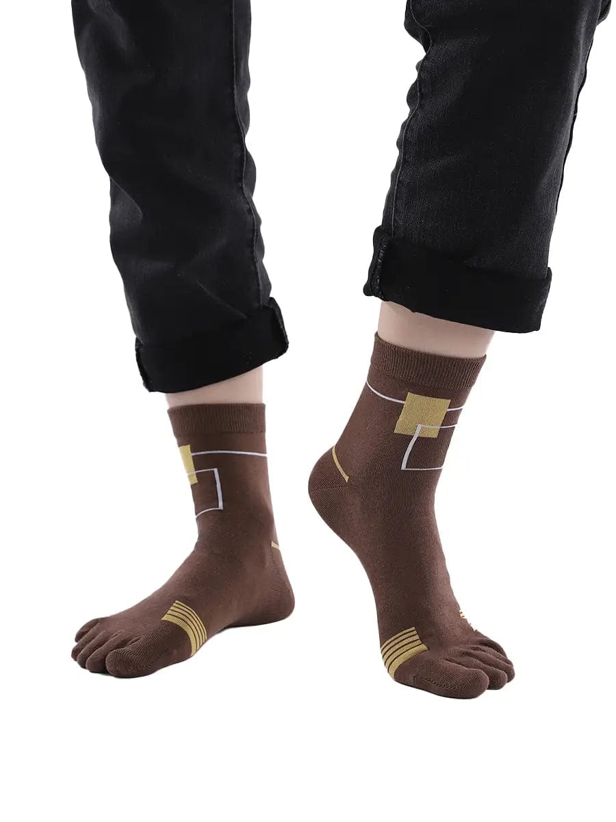 men's five finger cotton socks yellow square pattern