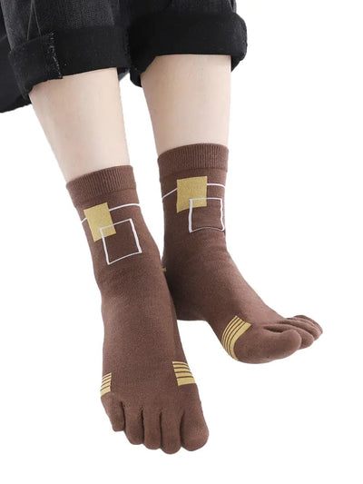 men's five finger cotton socks yellow square pattern