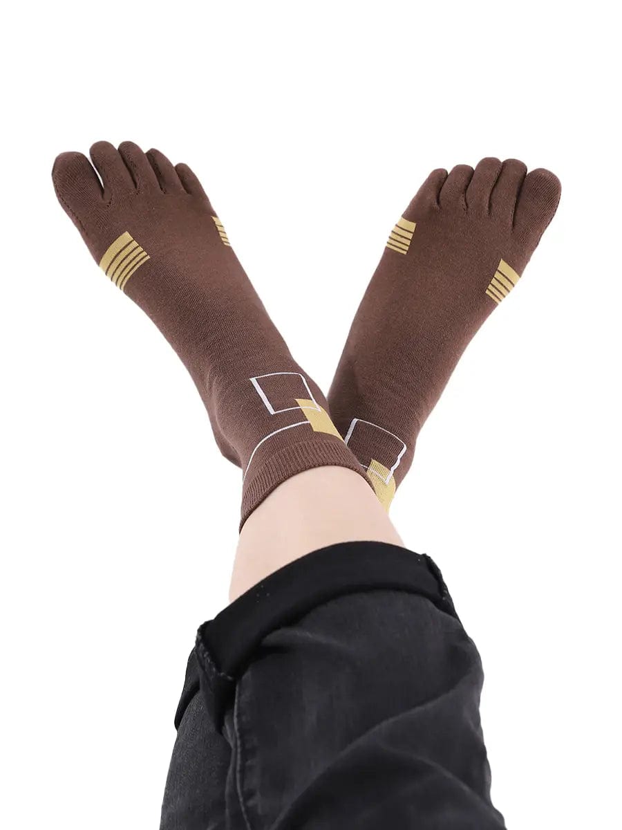 men's five finger cotton socks yellow square pattern