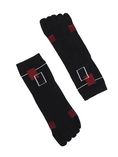 men's five finger cotton socks red square pattern