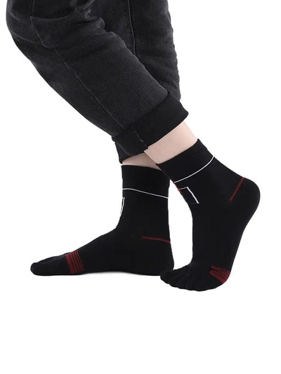 men's five finger cotton socks red square pattern