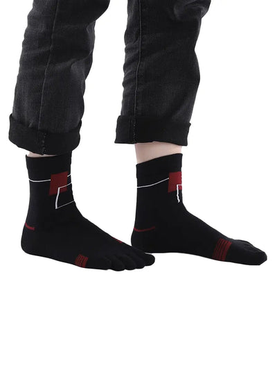 men's five finger cotton socks red square pattern