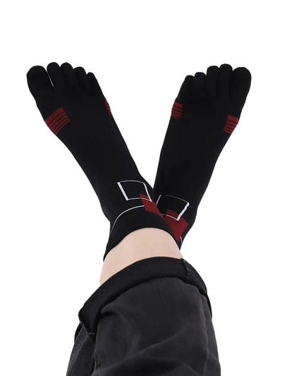 men's five finger cotton socks red square pattern