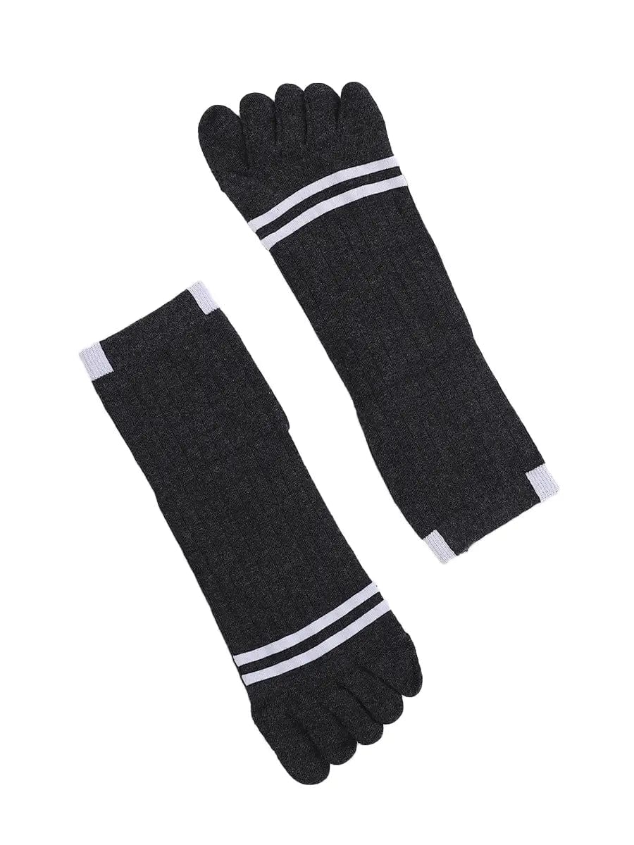 men's five finger cotton socks stripe pattern, dark grey