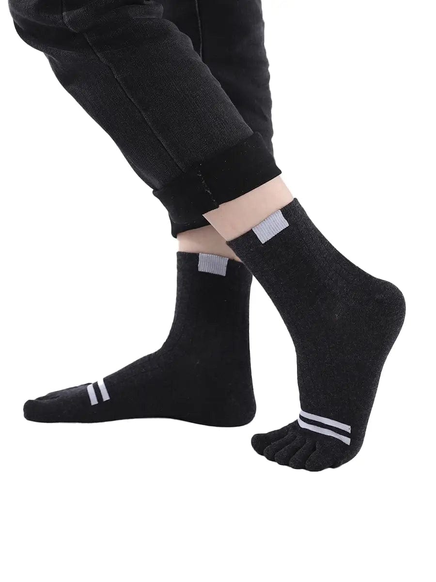 men's five finger cotton socks stripe pattern, dark grey