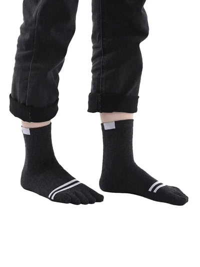 men's five finger cotton socks stripe pattern, dark grey