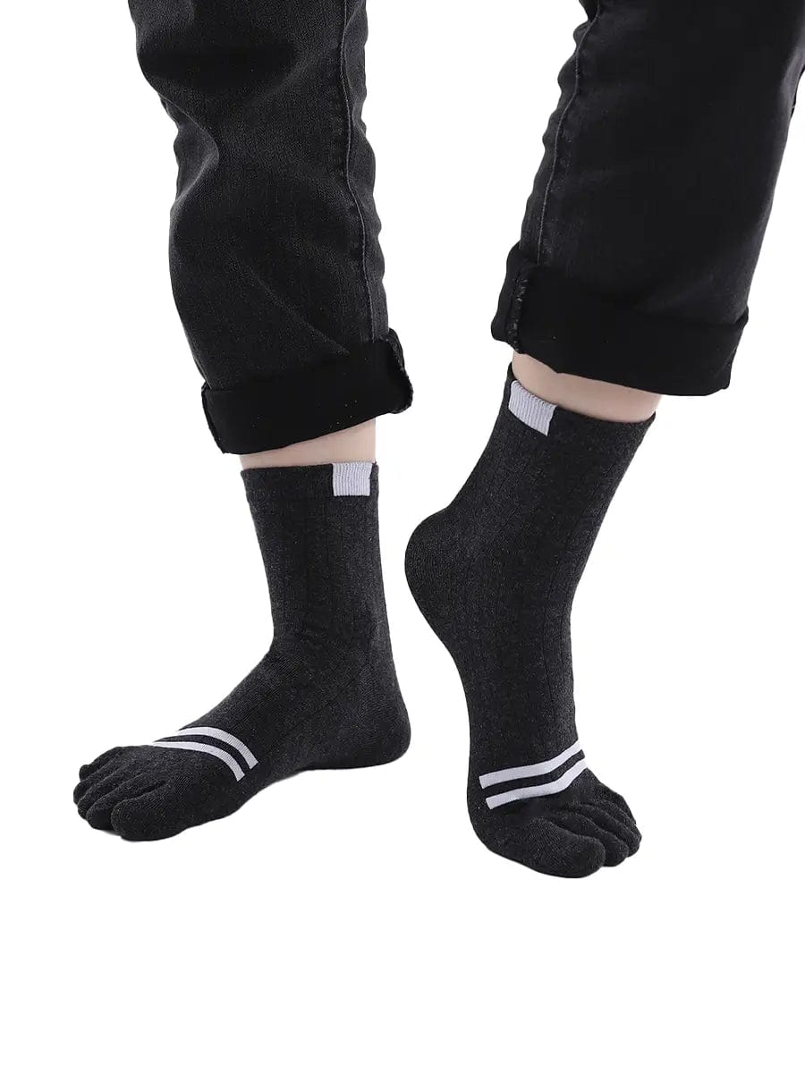 men's five finger cotton socks stripe pattern, dark grey
