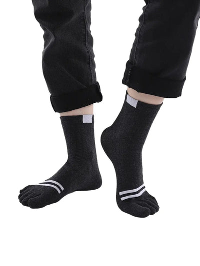 men's five finger cotton socks stripe pattern, dark grey
