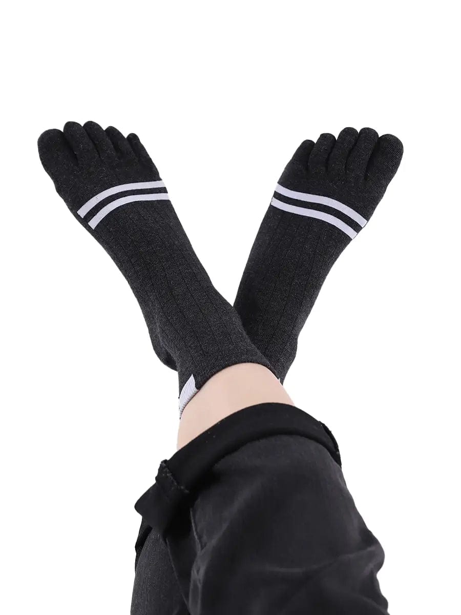 men's five finger cotton socks stripe pattern, dark grey