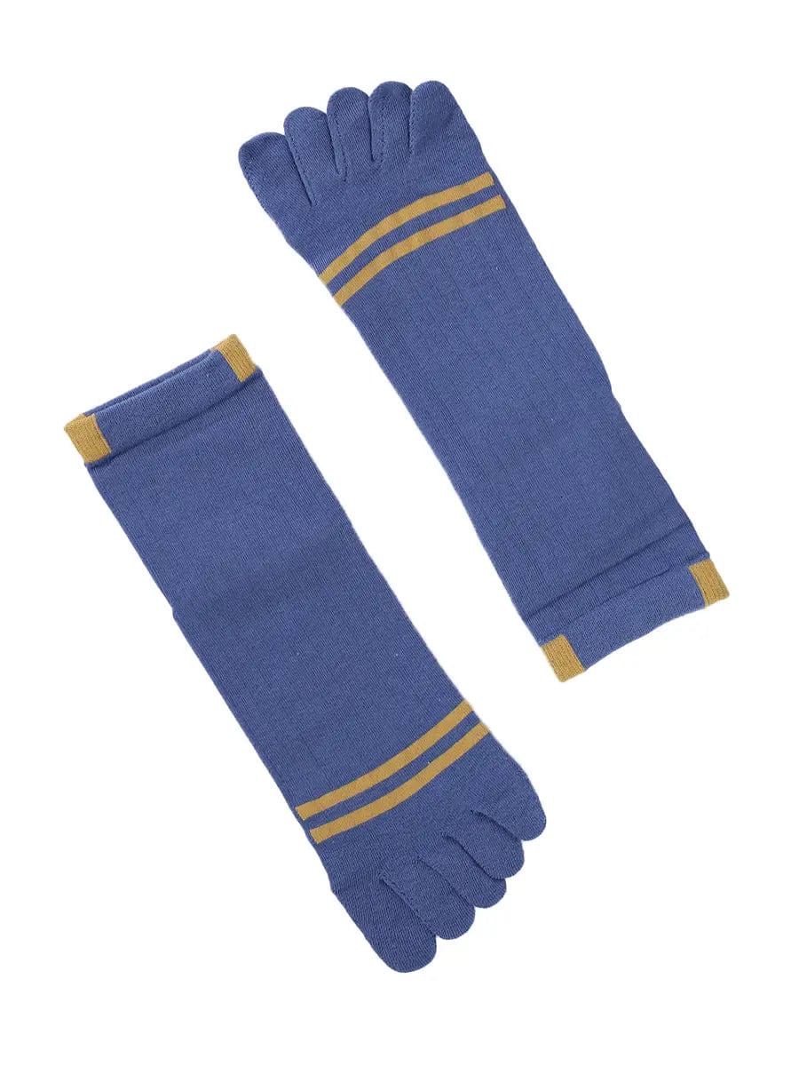 men's five finger cotton socks stripe pattern, blue