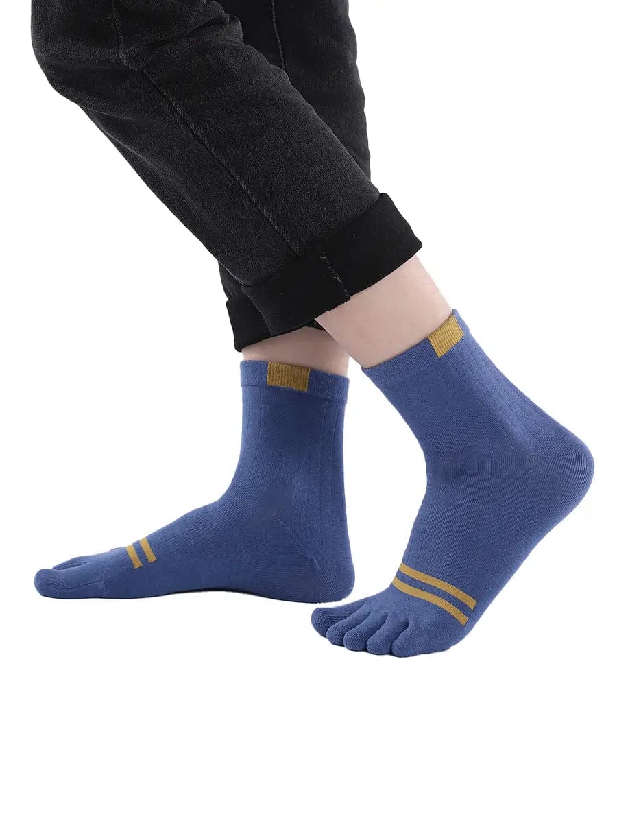 men's five finger cotton socks stripe pattern, blue