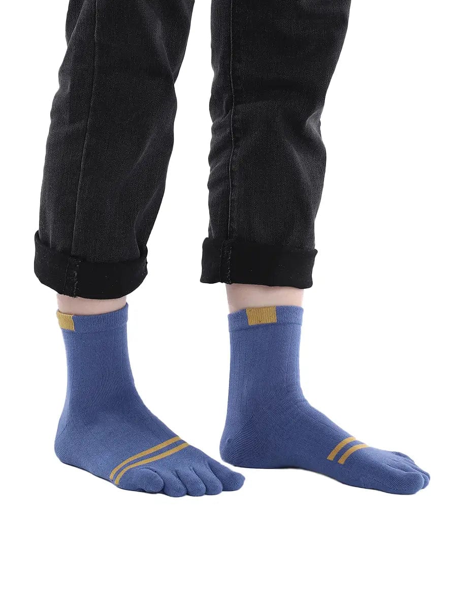 men's five finger cotton socks stripe pattern, blue