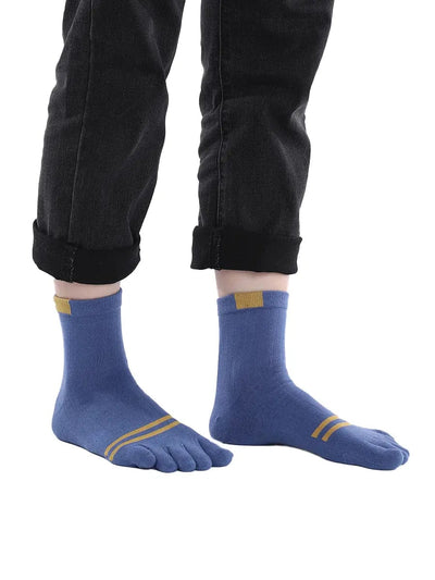 men's five finger cotton socks stripe pattern, blue
