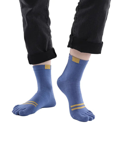 men's five finger cotton socks stripe pattern, blue