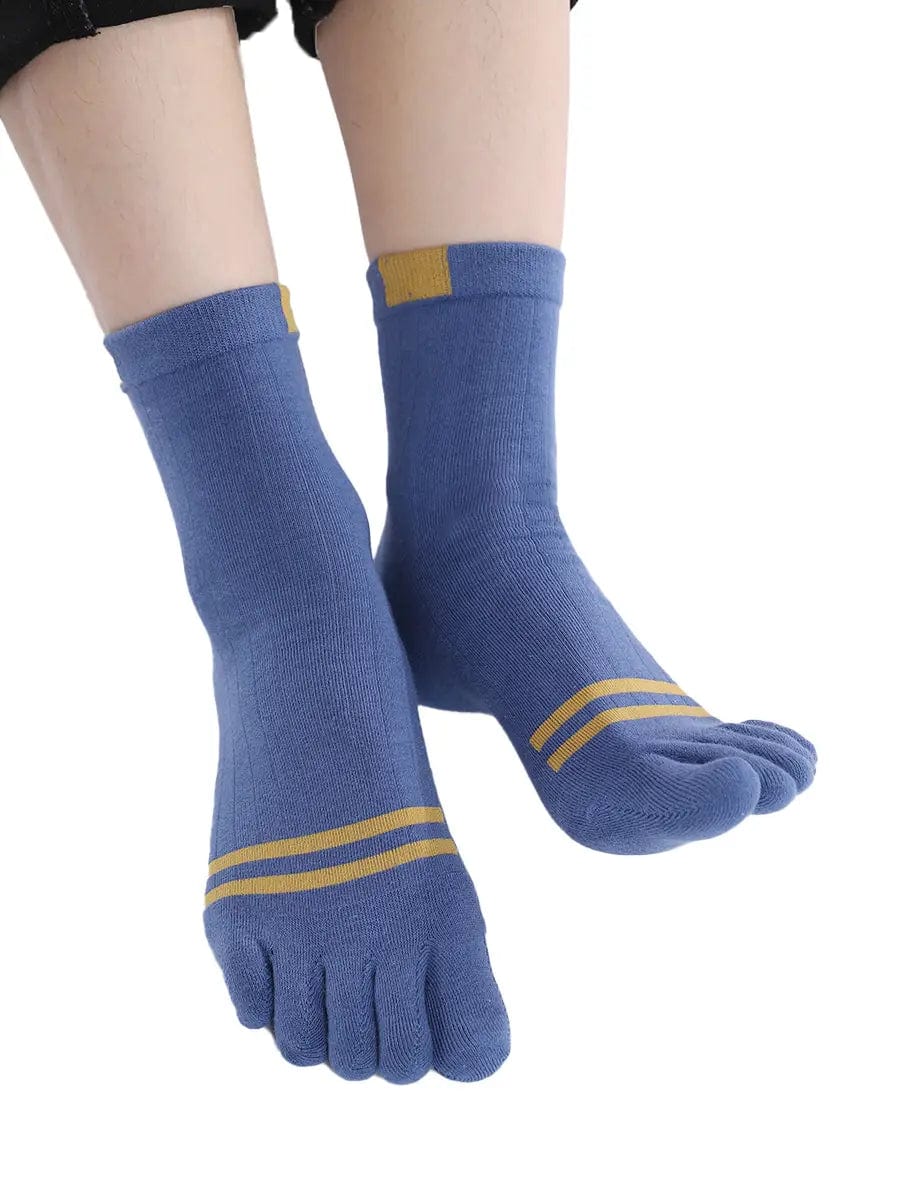 men's five finger cotton socks stripe pattern, blue