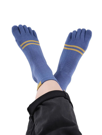 men's five finger cotton socks stripe pattern, blue