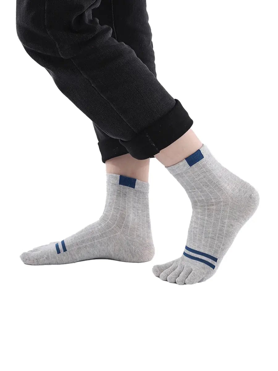men's five finger cotton socks stripe pattern, grey