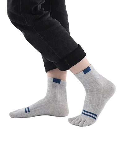 men's five finger cotton socks stripe pattern, grey