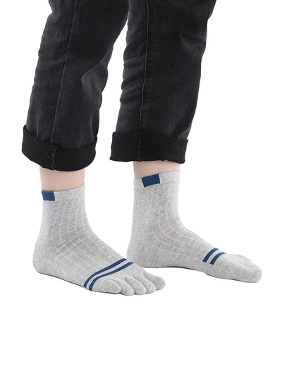 men's five finger cotton socks stripe pattern, grey