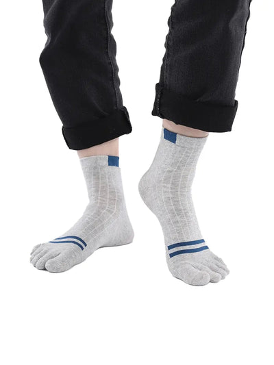 men's five finger cotton socks stripe pattern, grey