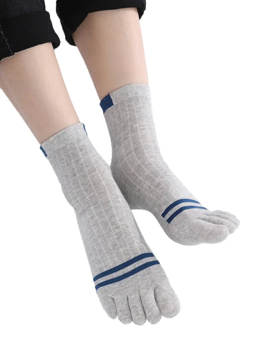 men's five finger cotton socks stripe pattern, grey