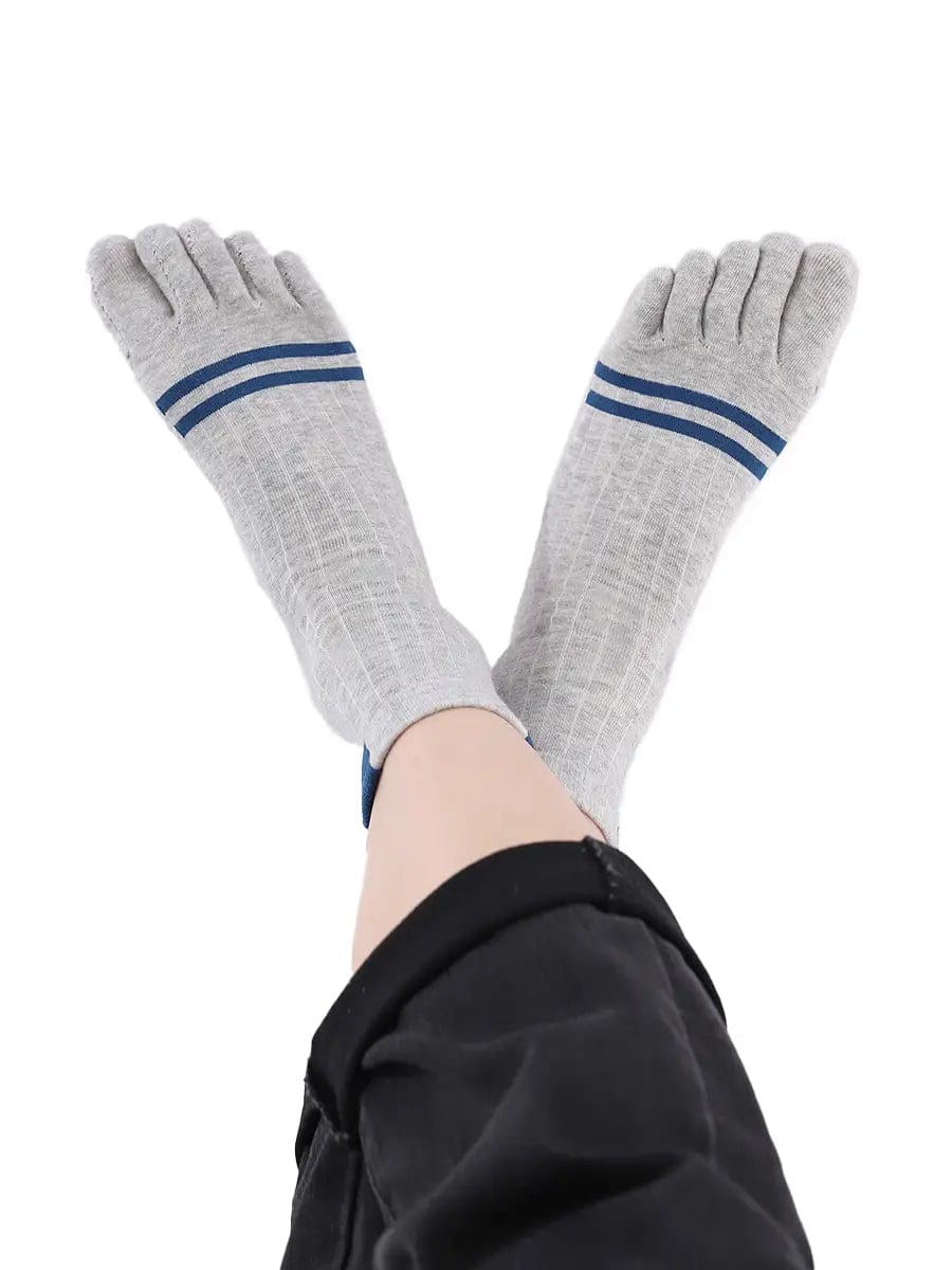 men's five finger cotton socks stripe pattern, grey