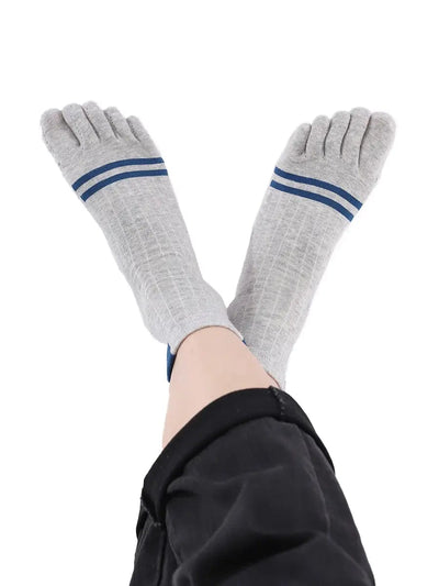 men's five finger cotton socks stripe pattern, grey
