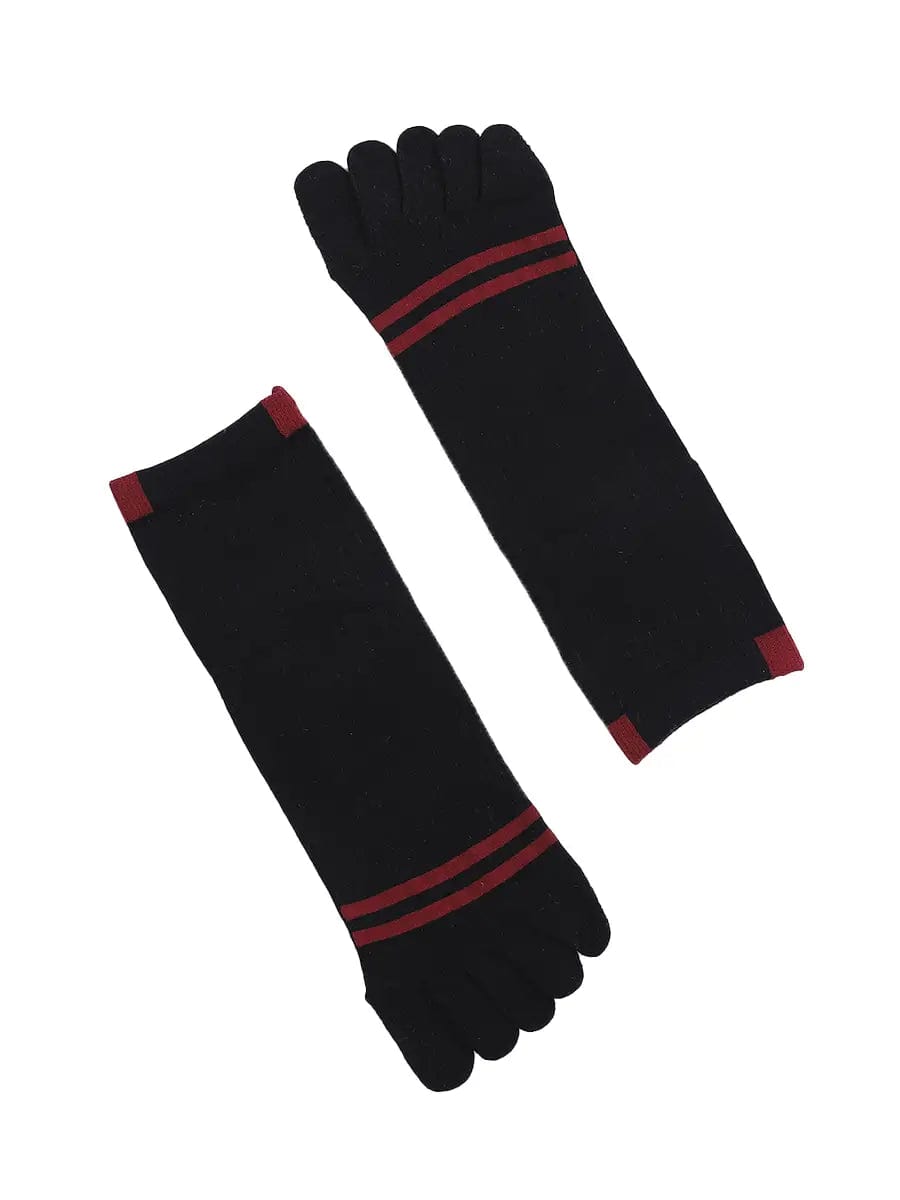 men's five finger cotton socks stripe pattern, black