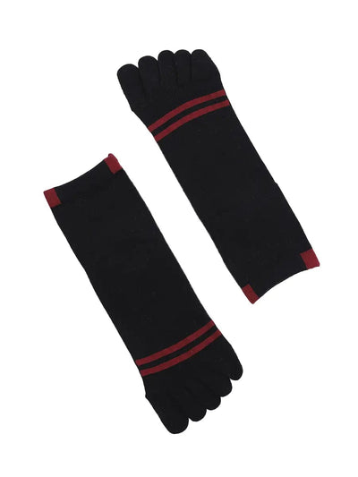 men's five finger cotton socks stripe pattern, black