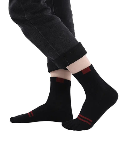 men's five finger cotton socks stripe pattern, black
