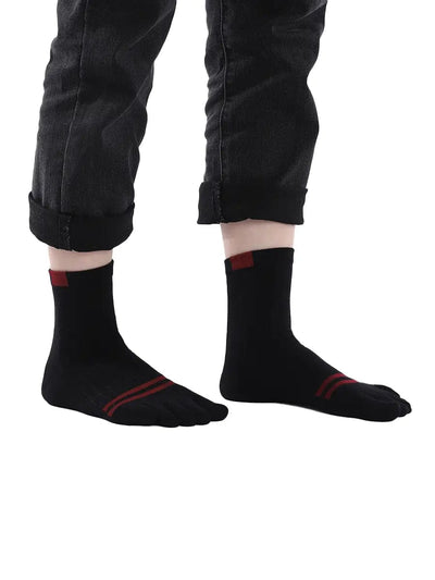 men's five finger cotton socks stripe pattern, black