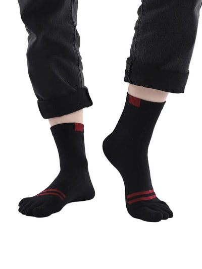 men's five finger cotton socks stripe pattern, black