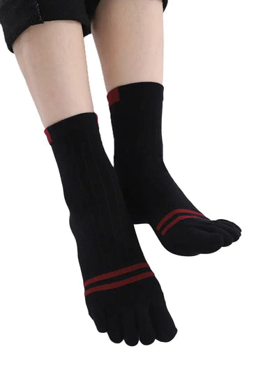 men's five finger cotton socks stripe pattern, black