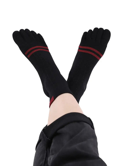 men's five finger cotton socks stripe pattern, black