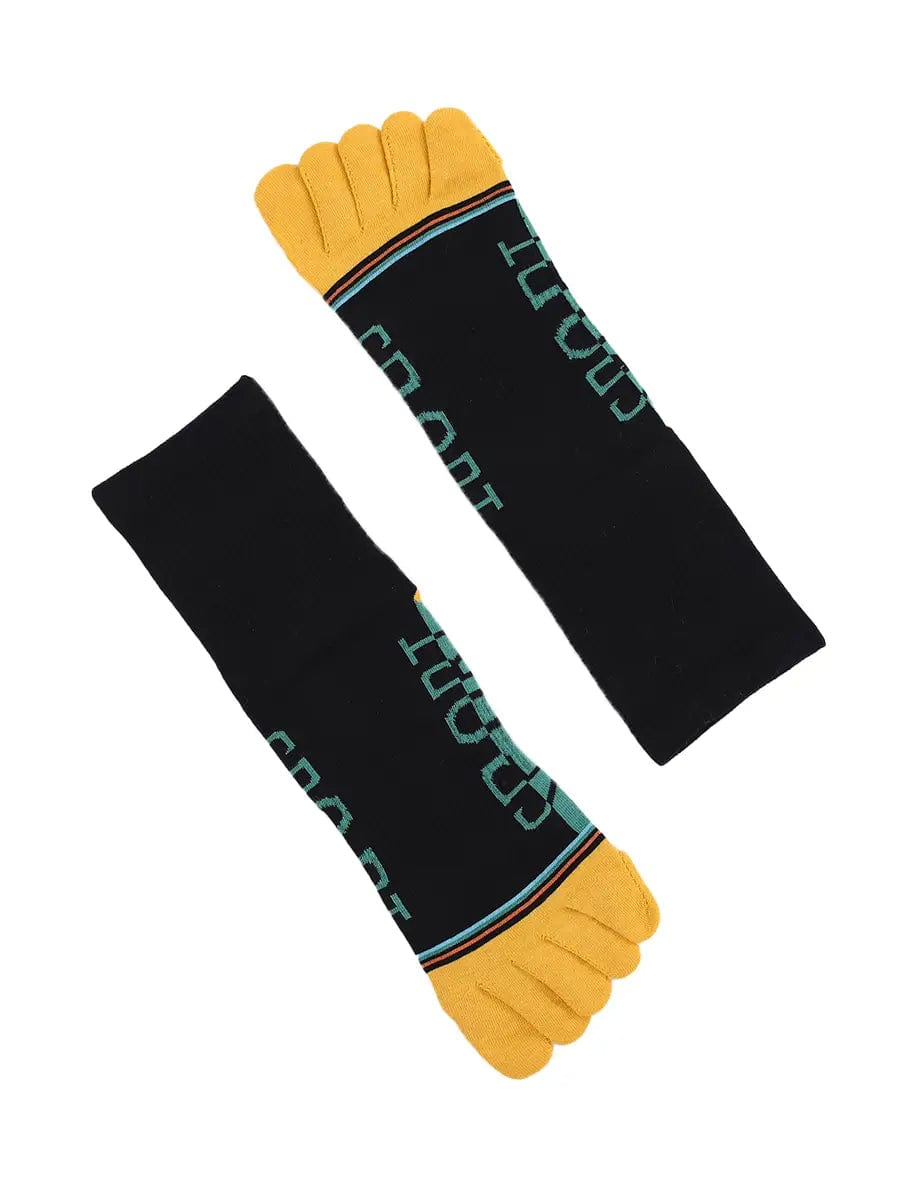 men's five finger cotton socks cartoon pattern, yellow