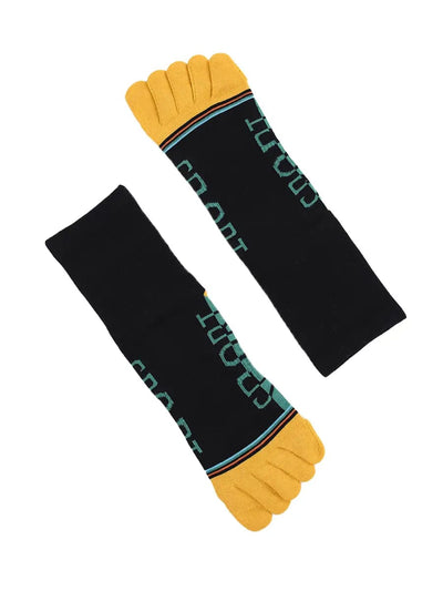 men's five finger cotton socks cartoon pattern, yellow