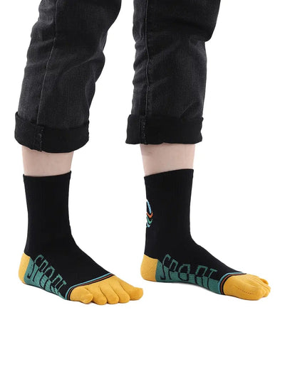 men's five finger cotton socks cartoon pattern, yellow