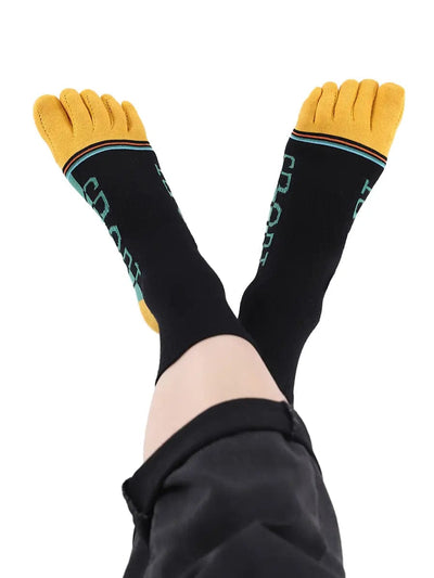 men's five finger cotton socks cartoon pattern, yellow