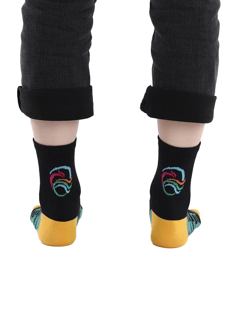 men's five finger cotton socks cartoon pattern, yellow