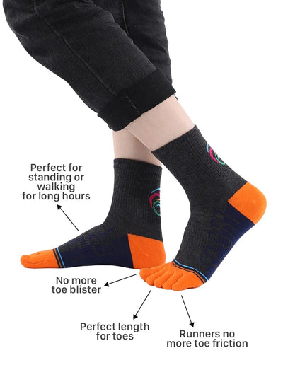 men's five finger cotton socks cartoon pattern, orange