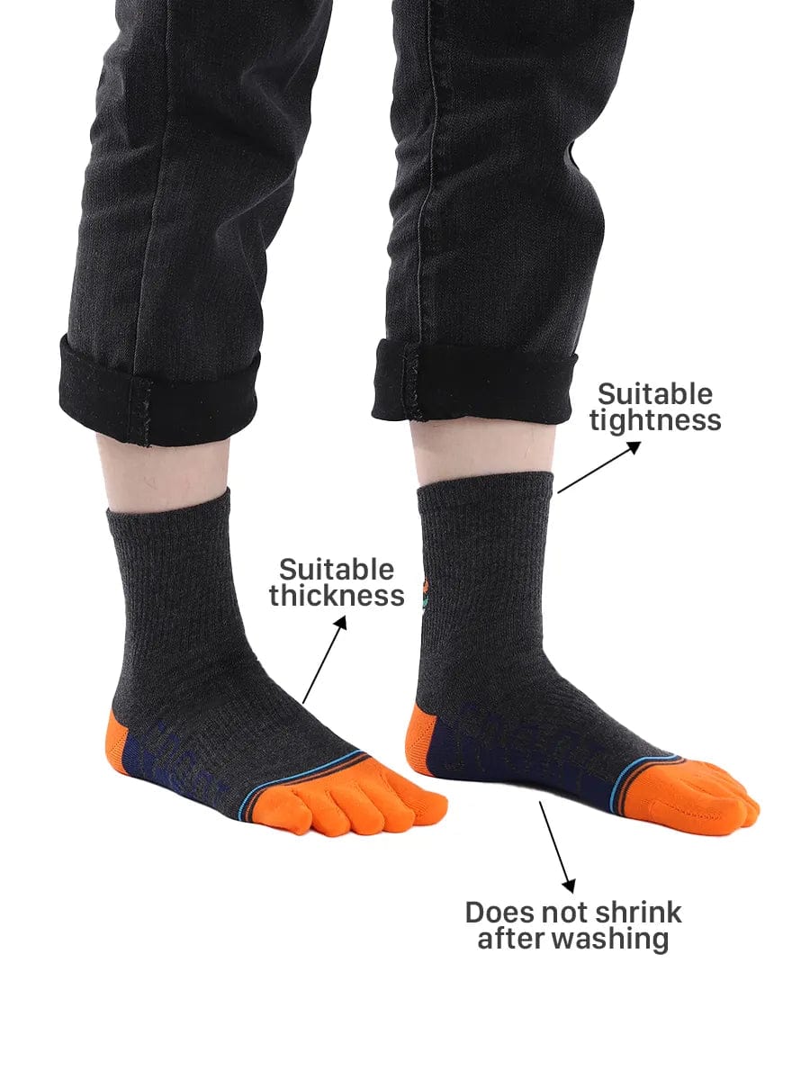 men's five finger cotton socks cartoon pattern, orange