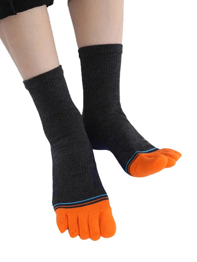 men's five finger cotton socks cartoon pattern, orange